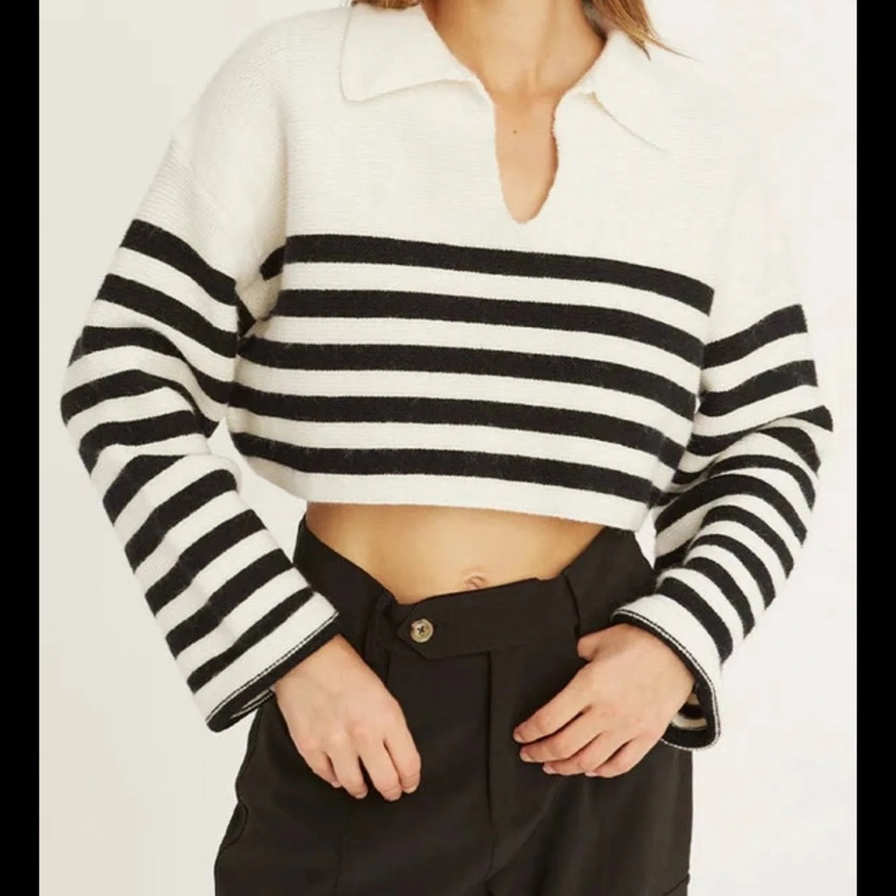 Crescent Striped Crop Sweater